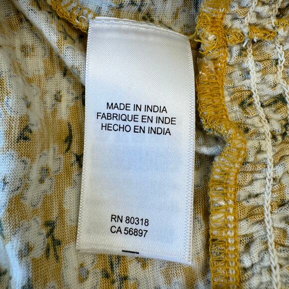 LUCKY BRAND Short Sleeve Tie Front Peasant Top Women's Sz S Yellow Ditsy Floral - Picture 13 of 15